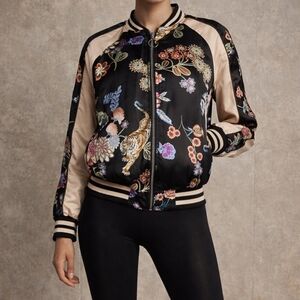Love Tree Floral Tiger Satin Bomber Jacket